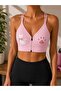 Ribbed Cat Patterned Zippered Sports Bra Bustier with Removable Pads
