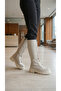 Low Heeled Zippered Below the Knee Plain Lace-Up Women's Boots - 8