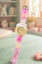 Children's Wristwatch Educational Watch with Rotating Flowers and Rabbit Figures, Pink Silicone Strap (Without Box) - 4
