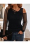 Women's Strappy Round Neck Viscose Undershirt and Mesh Detailed Long Sleeve Blouse Double Set