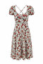 Red-White Daisy Patterned Cotton Combed Midi Dress with Back Detail - 3