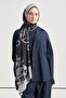Roselle Pattern Norena Wool Shawl Navy Blue - 3