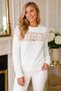 Women's Round Neck Long Sleeve Front Back Lace Detailed Openwork Soft Comfortable Fit White Knitwear Sweater - 5