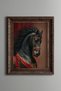 Black Horse Portrait - Vintage Patterned Painting - Thick Model