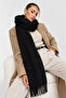Unisex Premium Soft Boucle Scarf – Soft Textured Fringed Winter Scarf - Black - 5