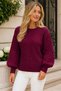 Women's Round Neck Long Sleeve Balloon Sleeve Hair Braided Loose Elegant Stylish Burgundy Knitwear Sweater - 7