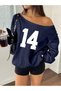 Women's 14 Printed Oversize Boat Neck Sweatshirt - 2