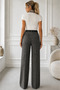 Women's Fishbone Patterned High Waist Pocketed Cotton Loose Leg Comfortable Stylish Belted Elegant Casual Black and White Trousers - 3