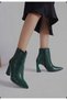 Women's Pointed Green Toe Embroidered Heeled Western Cowboy Boots Ankle Boots - 8