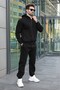 Black Hooded Zipper Detailed Men's Tracksuit Set E7367