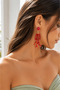 Coral Branch Design Dangle Earrings with Bead Detail Long Earrings with White Red and Turquoise Color Options - 7