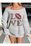 Women's Love Printed Boat Neck Oversize Sweatshirt