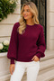 Women's Round Neck Long Sleeve Balloon Sleeve Hair Braided Loose Elegant Stylish Burgundy Knitwear Sweater - 6