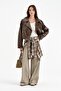 Women's Double-Breasted Leather Jacket with Pleated Detail at the Bottom and Lined Design - 2