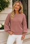 Women's Round Neck Long Sleeve Balloon Sleeve Hair Braided Loose Elegant Stylish Cinnamon Knitwear Sweater