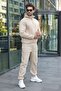 Beige Hooded Zipper Detailed Men's Tracksuit Set E7367 - 5