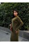 Women's Khaki Soft Textured Long Ribbed Knit Dress - 5