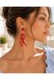 Coral Branch Design Dangle Earrings with Bead Detail Long Earrings with White Red and Turquoise Color Options - 5