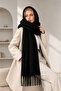 Unisex Premium Soft Boucle Scarf – Soft Textured Fringed Winter Scarf - Black - 2