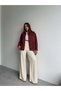 Women's Burgundy Gabardine Fabric Oversize Shirt Jacket with Pocket Detail