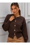 Crew Neck Gold Button Low Shoulder Long Sleeve Soft Textured Knitwear Cardigan Aw26Hi0026