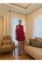 Red Cape Detailed Layered Dress - 8