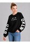 Women's Black Crew Neck Brooklyn Sleeve Printed 3-Printed Wool Inside Sweatshirt