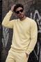 John Men's Two-Drawstring Plain Color Casual Crew Neck Sweatshirt