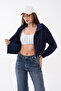Short Kangaroo Pocket Zippered Three-Yarn Sweatshirt - 5
