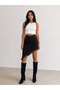 Women's Black High Waist Asymmetrical Denim Skirt with Long Front Panel Detail - 2