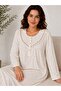 Long Sleeve 100% Cotton Button Collar Floral Patterned Women's Nightgown - 2