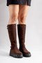 Hanivell Women's Genuine Leather Thick Soled Boots Brown Suede - 6