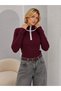 High Neck Half Zipper Contrast Stripe Detailed Ribbed Slim Fit Long Sleeve Knitwear Blouse Aw26Kz00050 - 3