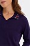 Women's Polo Collar Embroidered Liguara Blouse Dark Purple - 5