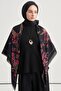Sakura Pattern Norena Wool Shoulder Shawl Black