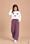 Dusty Rose Girls' Bow Patterned Sweatshirt Wide Leg Tracksuit Set 24827 - 3