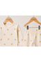Ecru Carrot Patterned Double Baby Home Wear and Pajama Set 100% Cotton Unisex - 3