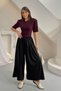 Women's Pleated Wide-Leg Palazzo Pants with Elastic Waist and Rope Detail 0186 - Black - 5