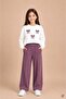 Dusty Rose Girls' Bow Patterned Sweatshirt Wide Leg Tracksuit Set 24827