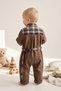 Baby Boy Plaid Detailed Winter Snap-On Jumpsuit with Teddy Bear Bag and Plaid Detail 3-18 Months - 2