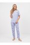 Women's Short Sleeved ½100 Cotton Pajama Set Blue - 3