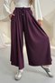 Women's Pleated Wide-Leg Palazzo Trousers with Elastic Waist and Rope Detail 0186 - Plum - 4