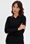 Women's Polo Collar Embroidered Liguara Blouse Black - 5