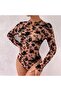 Flock Printed Skin Color Snap Fastener Bodysuit - 5