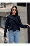 Women's Black Collar Tie-Detail Knit Sweater - 5