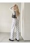 Women's White High-Waisted Polka Dot Detailed Wide Leg/Loose Leg Linen Pants - 3