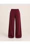 Burgundy Soft Touch Wide Leg Trousers with Elastic Waist, Front Stitching Detail and Pockets - 7