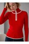 High Neck Half Zipper Contrast Stripe Detailed Ribbed Slim Fit Long Sleeve Knitwear Blouse Aw26Kz00050