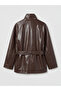 Ozmarka New Season Brown Stand Collar Women's Leather Look Jacket - 7