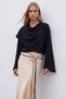 Women's Black Crew Neck Shawl Scarf Textured Knitted Blouse Alc-X15689